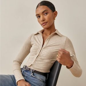 Reformation Long Sleeve Ruched Button Up Top